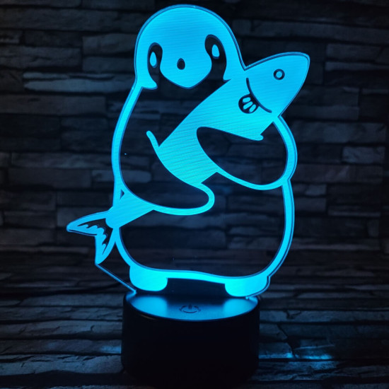 Pingvin 2 7 színű 3D led lámpa