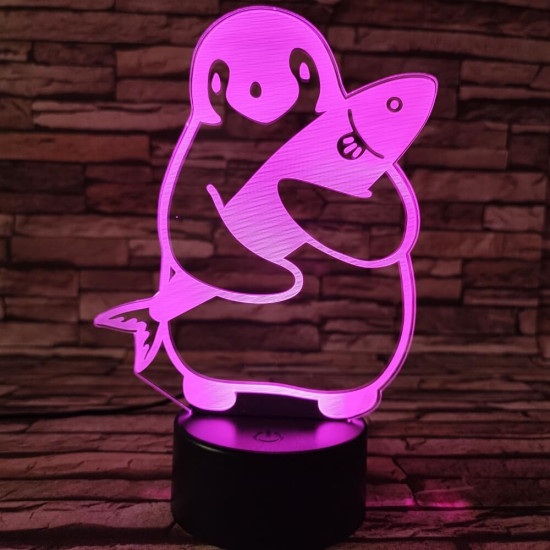 Pingvin 2 7 színű 3D led lámpa