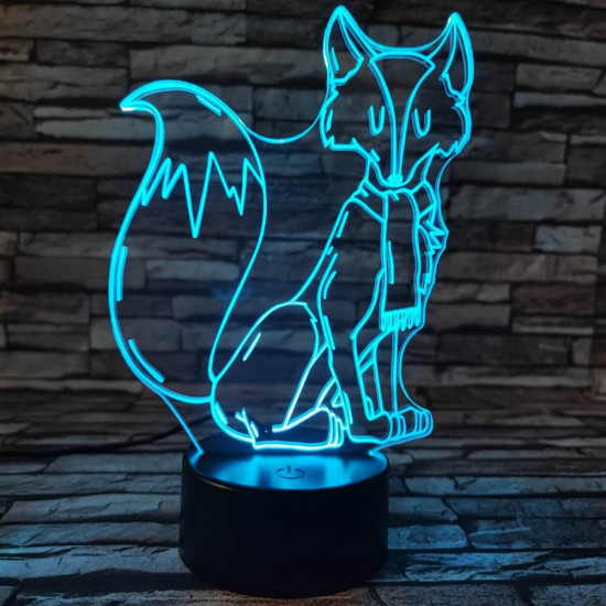 Sálas róka  7 színű 3D led lámpa