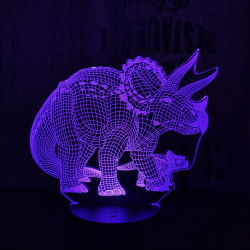 Triceratops család 7 színű 3D led lámpa