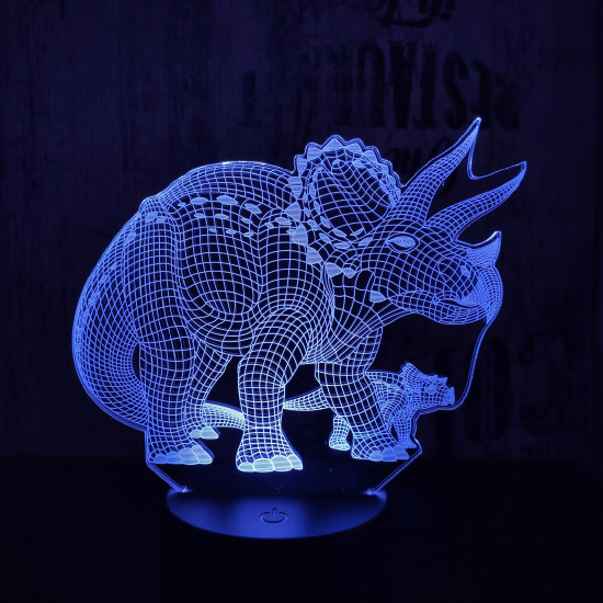 Triceratops család 7 színű 3D led lámpa