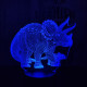 Triceratops család 7 színű 3D led lámpa