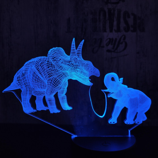 Triceratops és Elefánt 7 színű 3D led lámpa