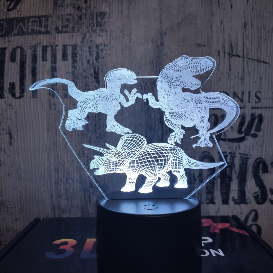 3 Dinó 7 színű 3D led lámpa
