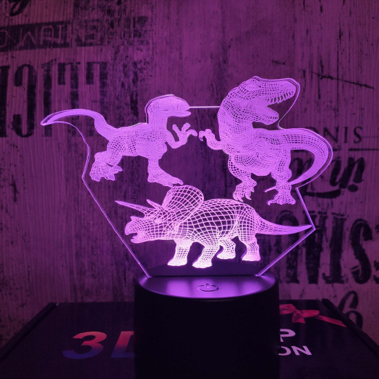3 Dinó 7 színű 3D led lámpa