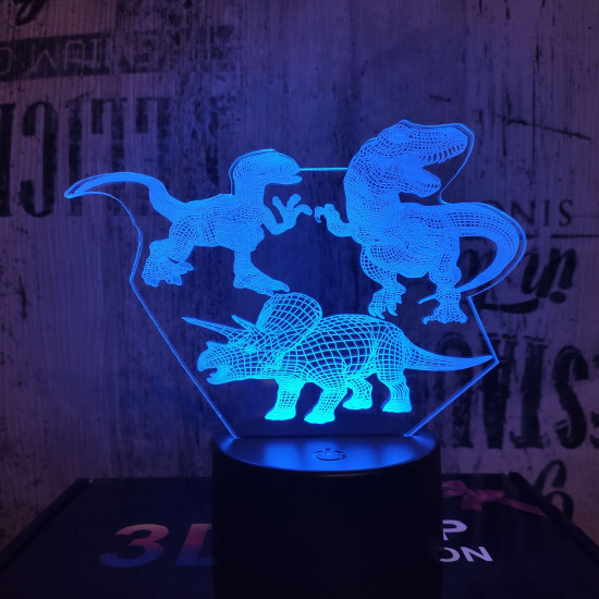 3 Dinó 7 színű 3D led lámpa