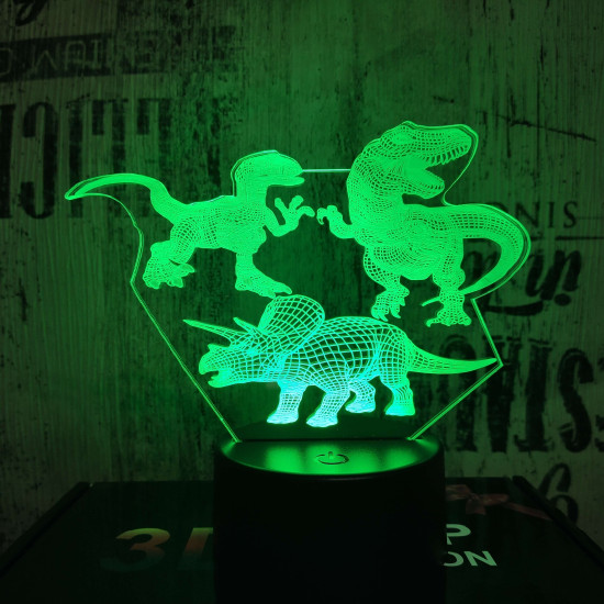 3 Dinó 7 színű 3D led lámpa
