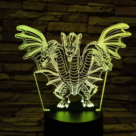 Háromfejű Sárkány 7 színű 3D led lámpa