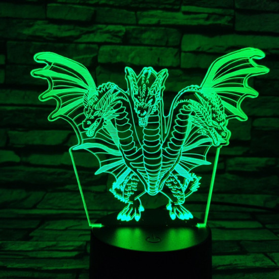 Háromfejű Sárkány 7 színű 3D led lámpa