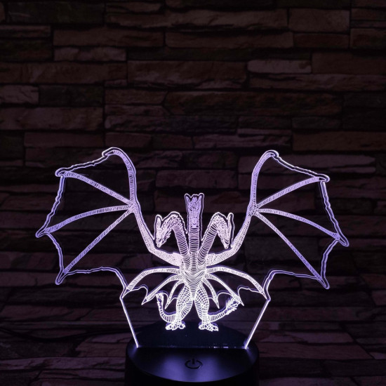 Háromfejű sárkány 7 színű 3D led lámpa