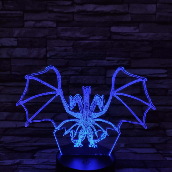 Háromfejű sárkány 7 színű 3D led lámpa