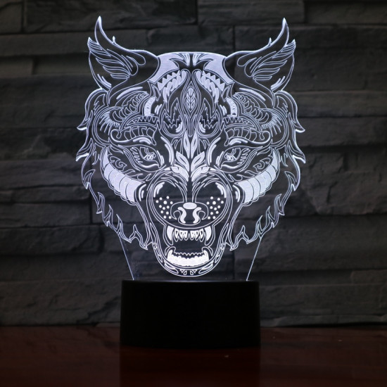Farkas Fej 7 színű 3D led lámpa