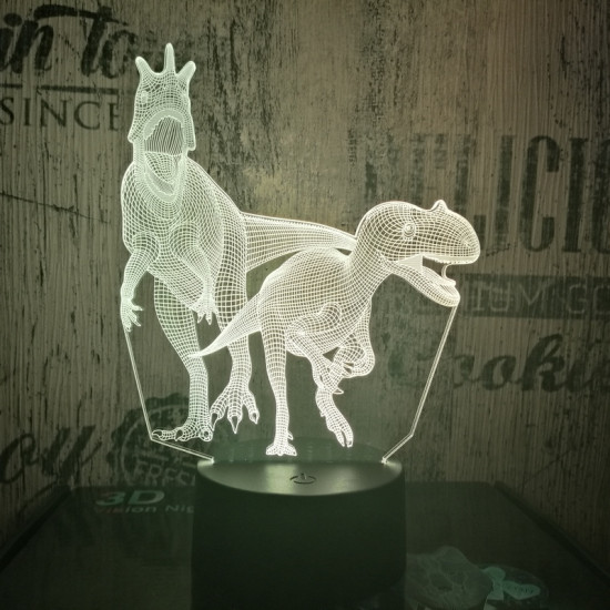 Két dinó raptor 7 színű 3D led lámpa