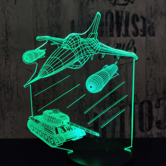 Harci repülő és tank 7 színű 3D led lámpa