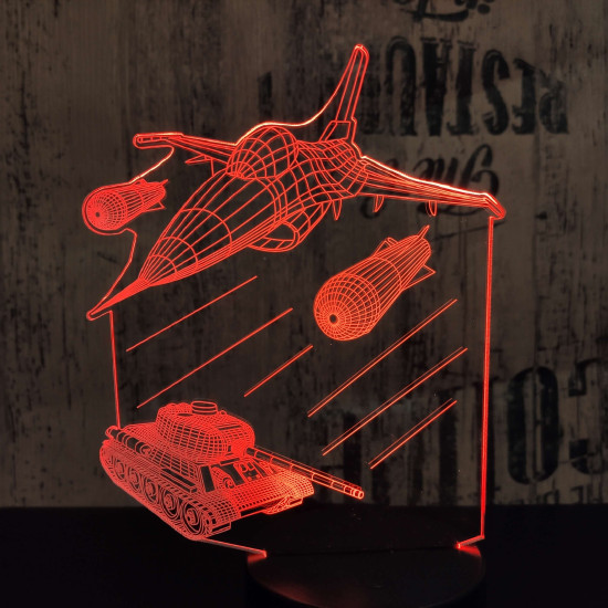 Harci repülő és tank 7 színű 3D led lámpa