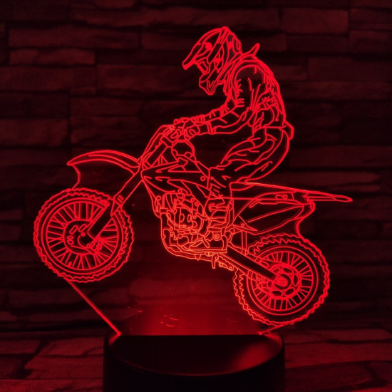 Egykerekező Motoros ember 7 szinű  3D led lámpa
