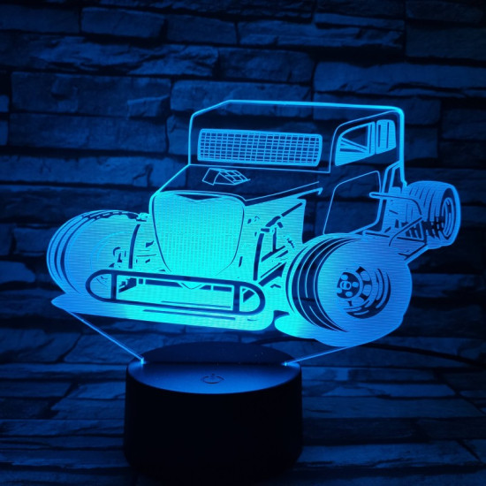 Hot Rod Autó 7 színű 3D led lámpa