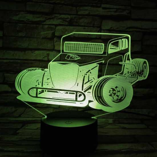 Hot Rod Autó 7 színű 3D led lámpa