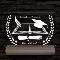 Ballagásra Diplomaosztóra  Szalagavatóra személyre szabott fatalppal 7 színű 3D led lámpa