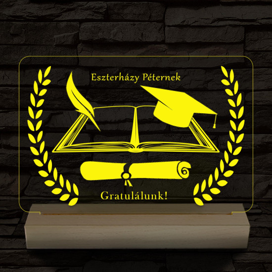 Ballagásra Diplomaosztóra  Szalagavatóra személyre szabott fatalppal 7 színű 3D led lámpa