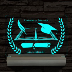 Ballagásra Diplomaosztóra  Szalagavatóra személyre szabott fatalppal 7 színű 3D led lámpa