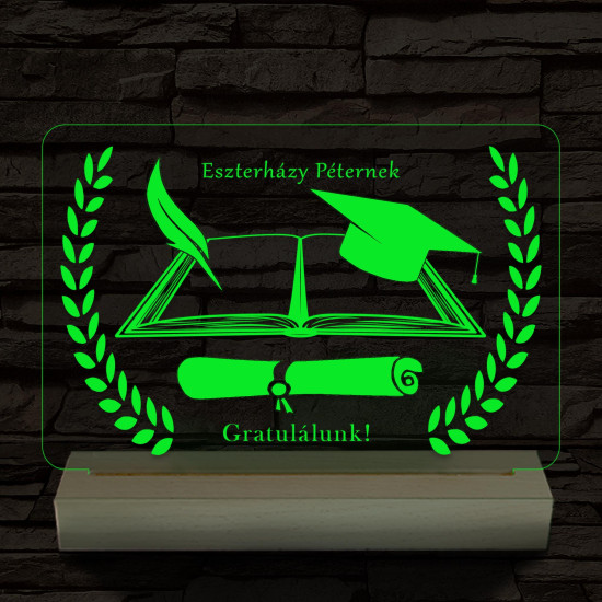 Ballagásra Diplomaosztóra  Szalagavatóra személyre szabott fatalppal 7 színű 3D led lámpa
