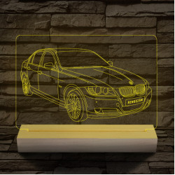 BMW 3 E90 egyedi rendszámmal személyre szabott 20 cm fa talppal 7 színű 3D led lámpa