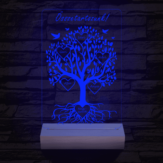 Családfa személyre szabott fatalppal 7 színű 3D led lámpa