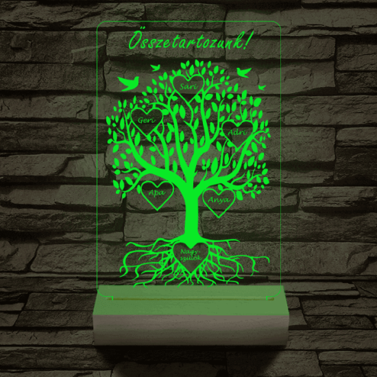 Családfa személyre szabott fatalppal 7 színű 3D led lámpa