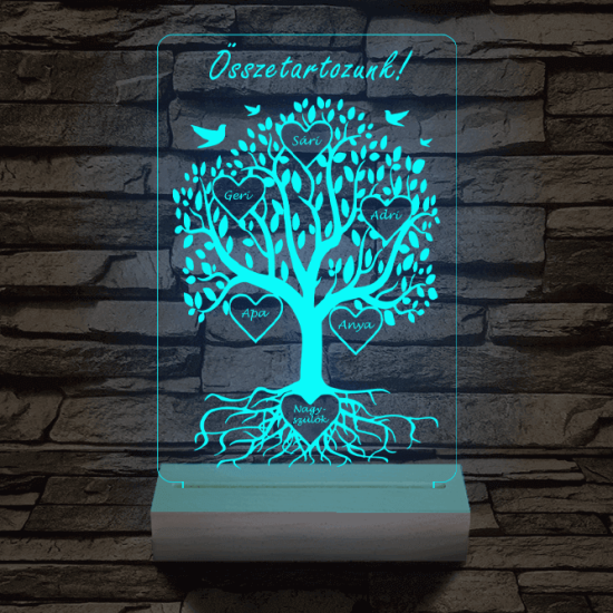 Családfa személyre szabott fatalppal 7 színű 3D led lámpa