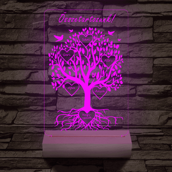Családfa személyre szabott fatalppal 7 színű 3D led lámpa