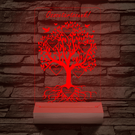 Családfa személyre szabott fatalppal 7 színű 3D led lámpa