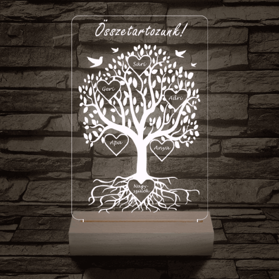 Családfa személyre szabott fatalppal 7 színű 3D led lámpa