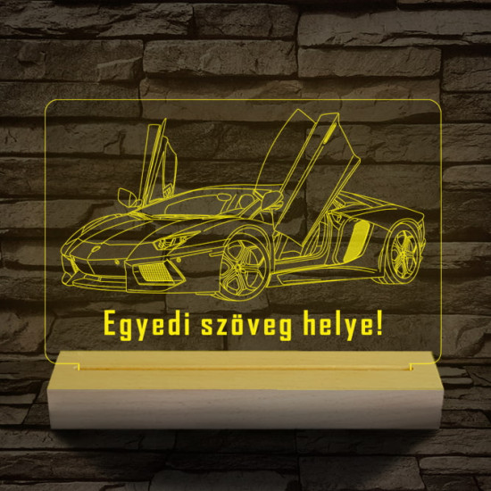 Lamborghini Aventador egyedi rendszámmal személyre szabott 20 cm fa talppal 7 színű 3D led lámpa