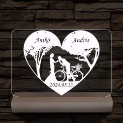 Eljegyzés, Esküvő, Házassági évforduló személyre szabott fatalppal 7 színű 3D led lámpa