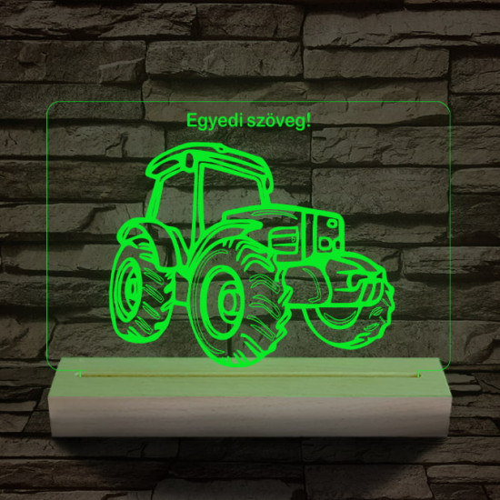 Traktor személyre szabott 20 cm fa talppal 7 színű 3D led lámpa