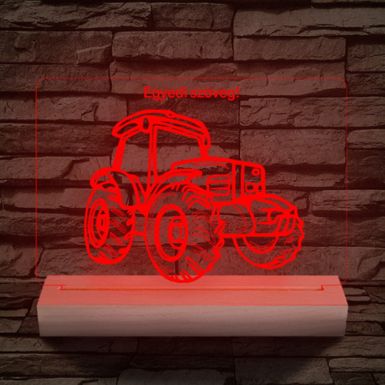 Traktor személyre szabott 20 cm fa talppal 7 színű 3D led lámpa