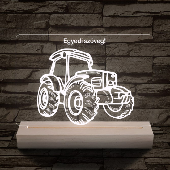 Traktor személyre szabott 20 cm fa talppal 7 színű 3D led lámpa