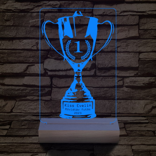 Serleg, Kupa személyre szabott 20 cm fa talppal 7 színű 3D led lámpa