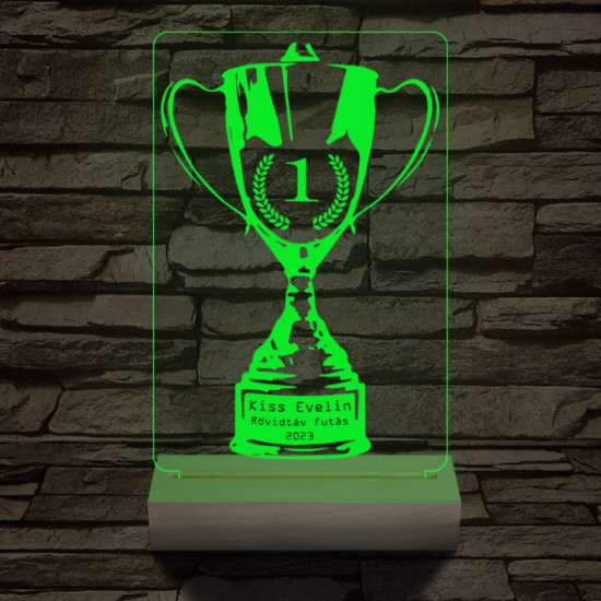 Serleg, Kupa személyre szabott 20 cm fa talppal 7 színű 3D led lámpa