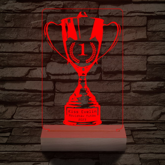 Serleg, Kupa személyre szabott 20 cm fa talppal 7 színű 3D led lámpa