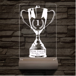 Serleg, Kupa személyre szabott 20 cm fa talppal 7 színű 3D led lámpa