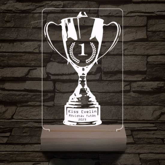 Serleg, Kupa személyre szabott 20 cm fa talppal 7 színű 3D led lámpa