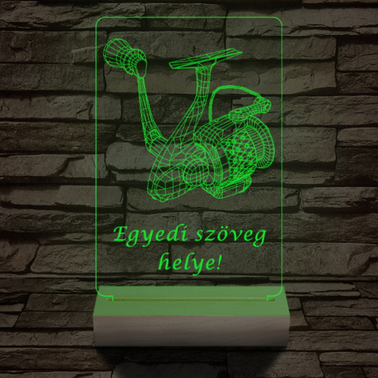 Horgász orsó a legjobb horgásznak 20 cm fa talppal 7 színű 3D led lámpa