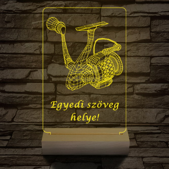 Horgász orsó a legjobb horgásznak 20 cm fa talppal 7 színű 3D led lámpa