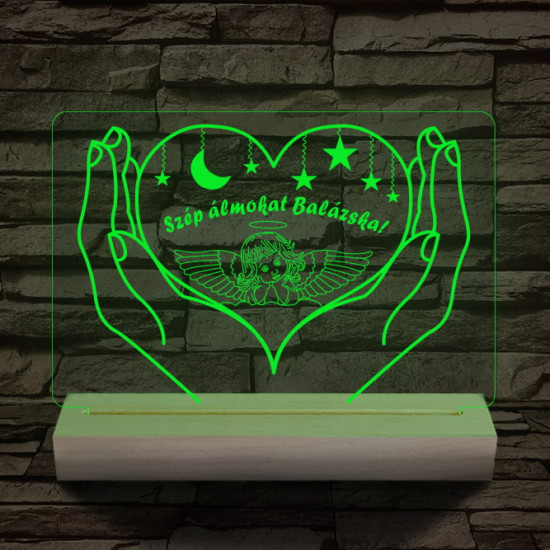 Éjszakai fény gyerekeknek személyre szabott 20 cm fa talppal 7 színű 3D led lámpa