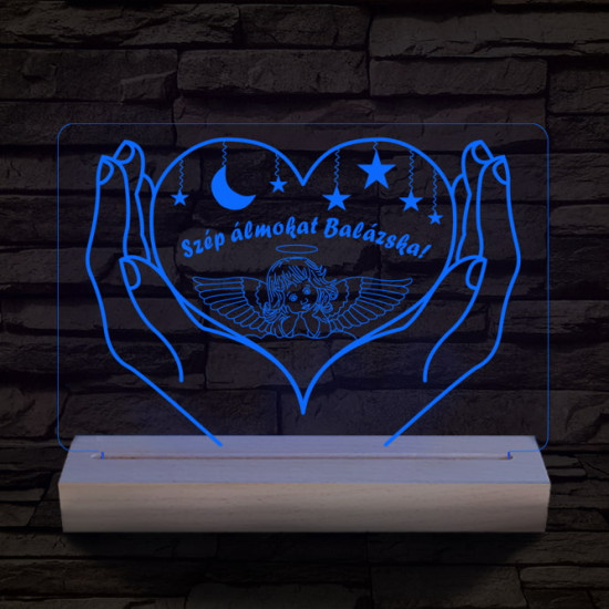 Éjszakai fény gyerekeknek személyre szabott 20 cm fa talppal 7 színű 3D led lámpa