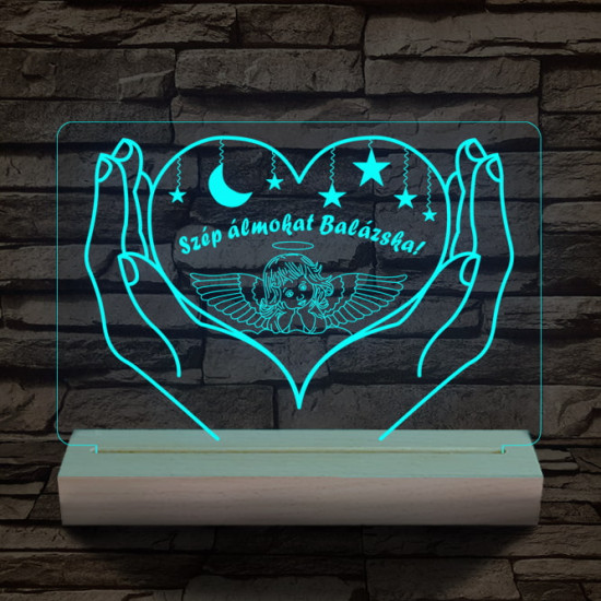 Éjszakai fény gyerekeknek személyre szabott 20 cm fa talppal 7 színű 3D led lámpa