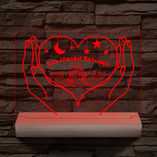 Éjszakai fény gyerekeknek személyre szabott 20 cm fa talppal 7 színű 3D led lámpa