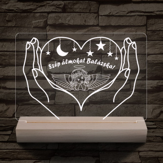 Éjszakai fény gyerekeknek személyre szabott 20 cm fa talppal 7 színű 3D led lámpa